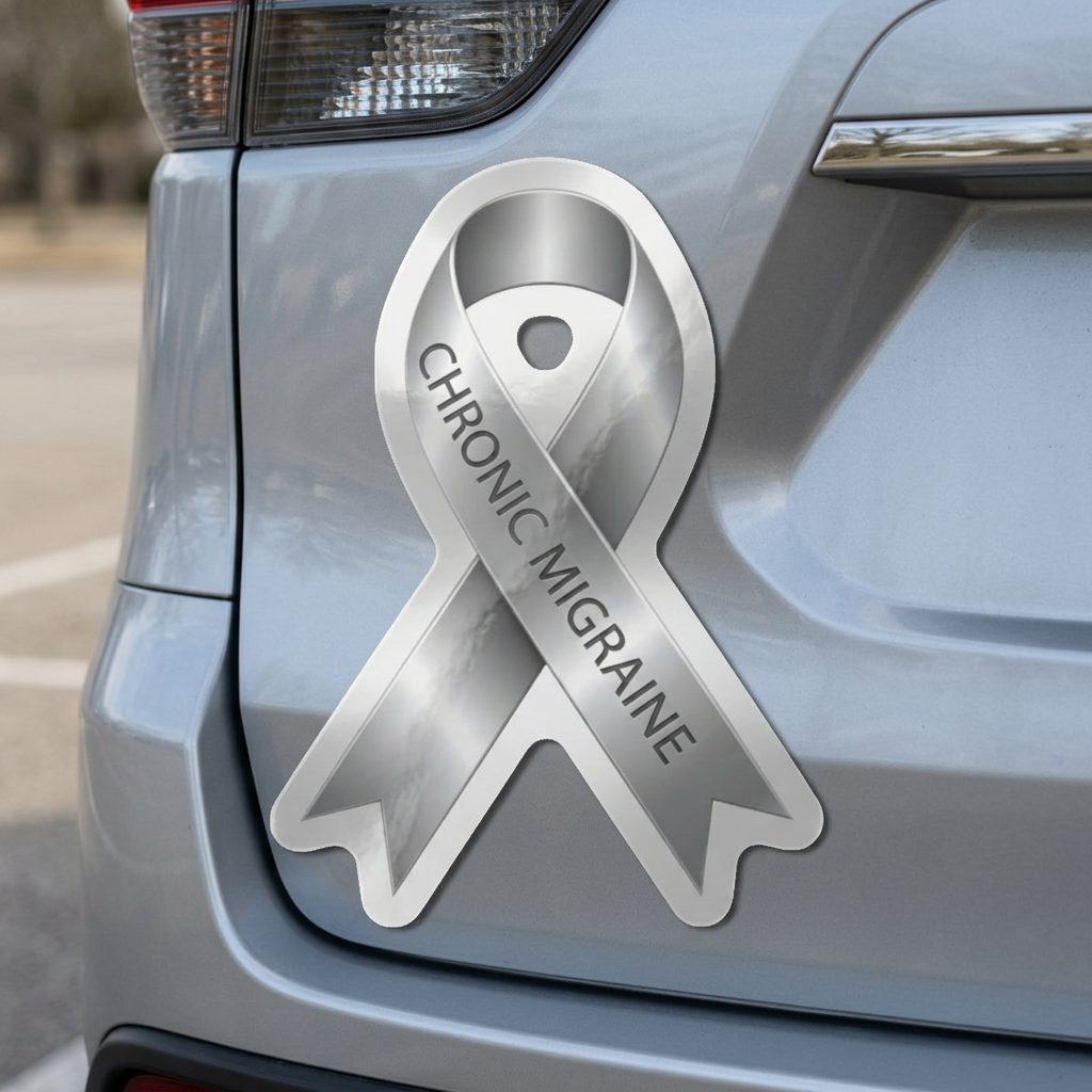 Chronic Migraine Awareness Ribbon Magnet | Silver Car Decal