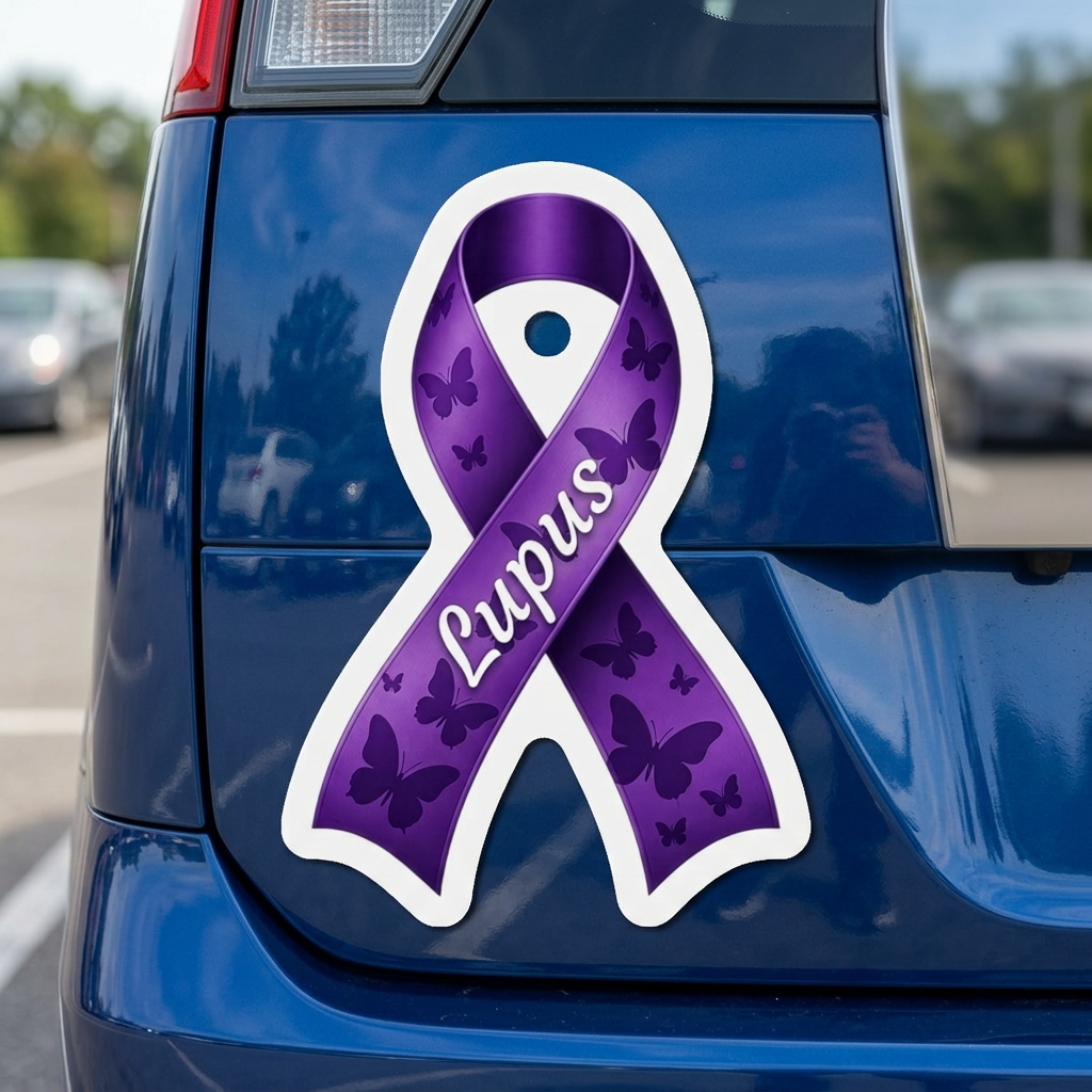 Lupus Awareness Ribbon Magnet | Purple Butterfly Car Decal