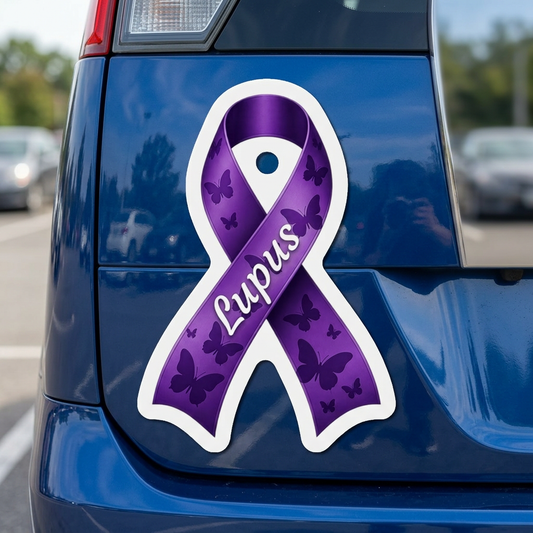 Lupus Awareness Ribbon Magnet | Purple Butterfly Car Decal